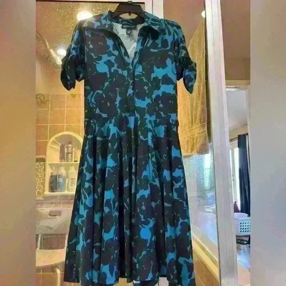 INC International Concepts blue and black for and flare dress. Size Medium. - Picture 1 of 7